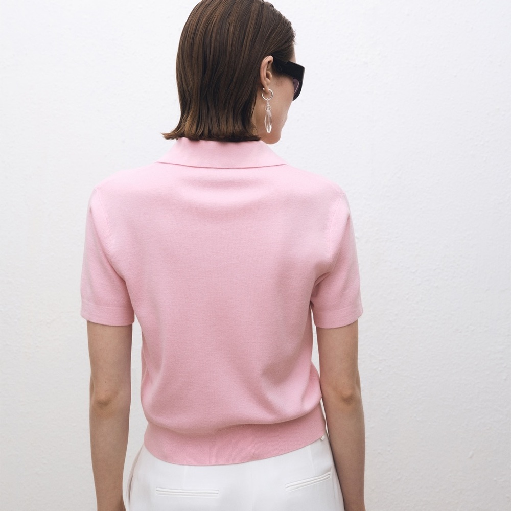 Light Pink Wool/Cotton Short Sleeve Polo Top - Picture 2 of 5